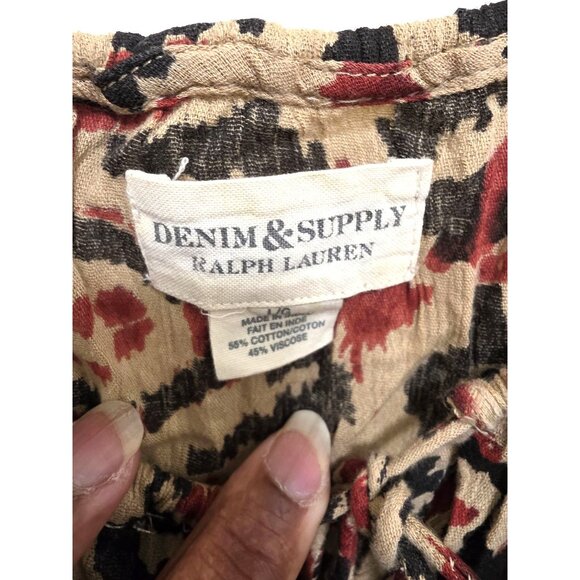 RALPH LAUREN DENIM & SUPPLY WOMEN L OVERSIZE PEASANT BLOUSE IKAT PRINT RUFFLE SL - Picture 6 of 9